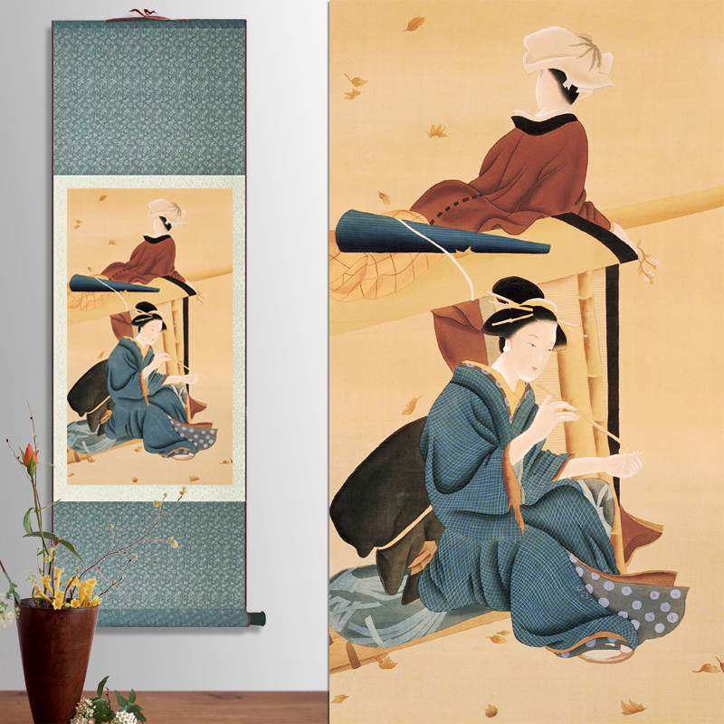 榻榻米画丝绸卷轴国画日式餐厅日本料理装饰画日本仕女图挂画装裱