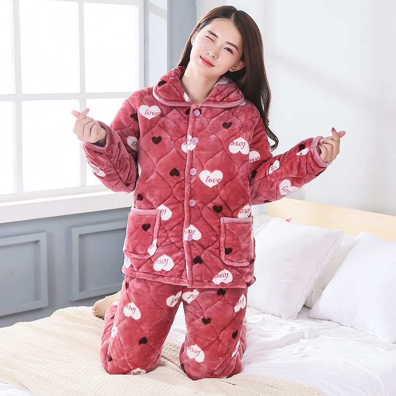 查看淘宝睡衣女冬季三层夹棉加厚保暖法兰绒套装棉袄女士珊瑚绒妈妈