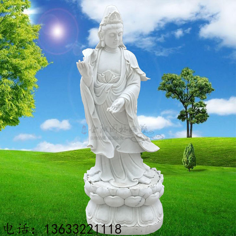 石雕滴水观音汉白玉材质景观园林雕塑寺院摆件大理石柳枝花瓶菩萨