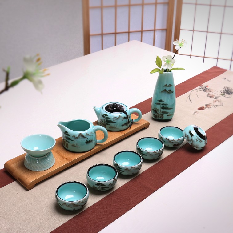 盂方水器|高档青瓷 陶瓷茶具套装功夫茶具组合家用办公室礼品包邮