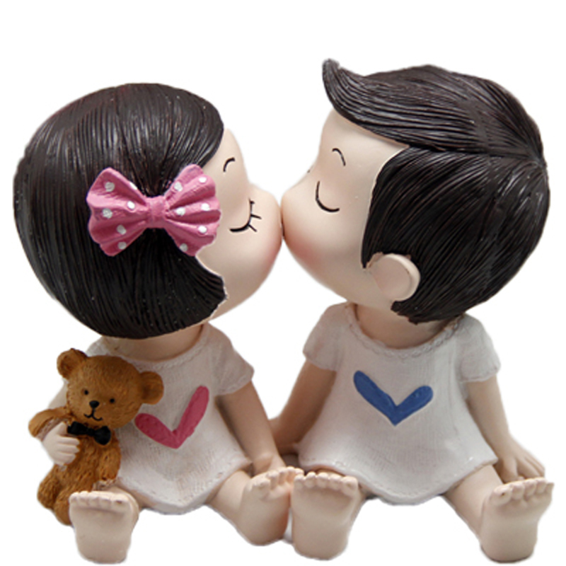 可爱卡通情侣对吻摆设磁铁亲吻男孩女孩创意摆件
