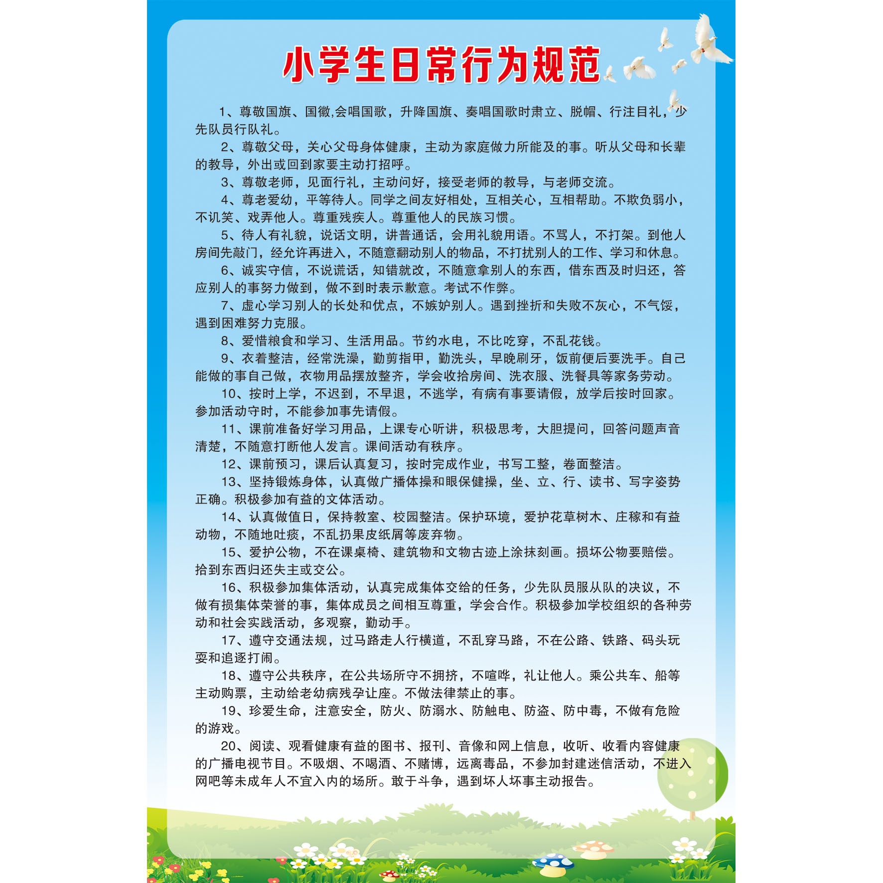 新版中小学生守则/中小生日常行为规范挂图海报挂画宣传班级教室