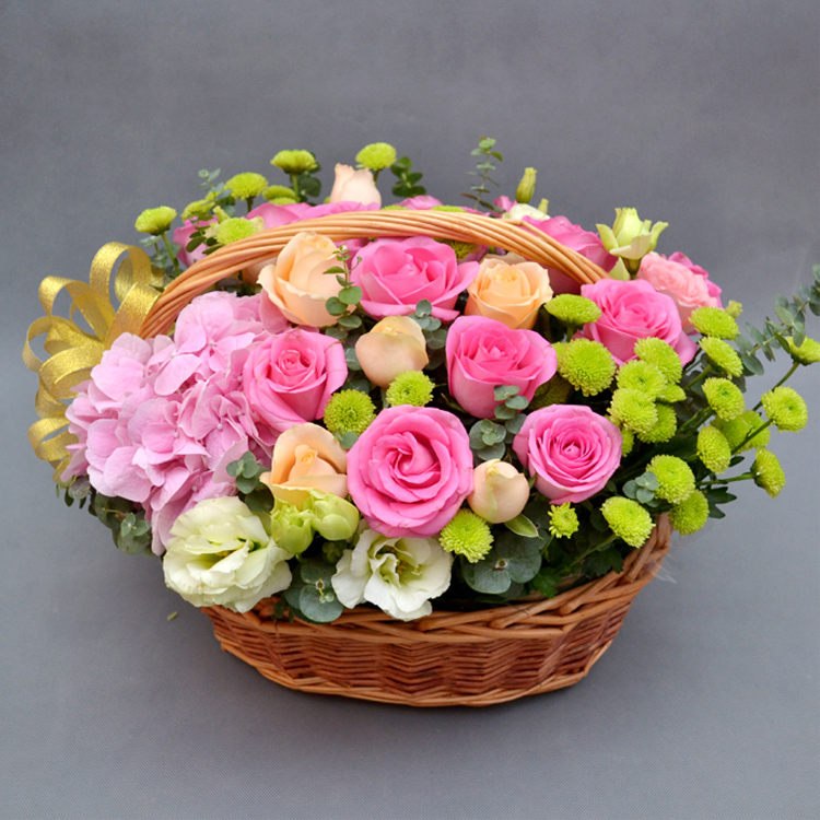 绣球玫瑰花篮北京上海长沙鲜花同城速递节日生日花篮雏菊苏醒