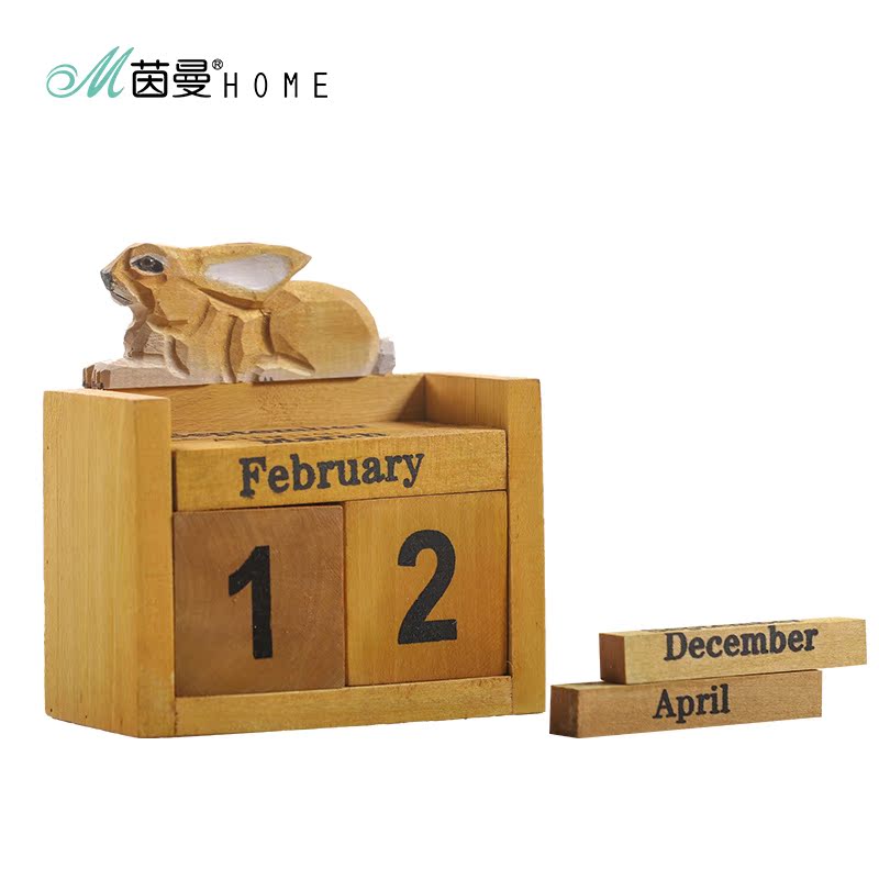 茵曼home实木日历牌摆件工艺品 创意办公室木