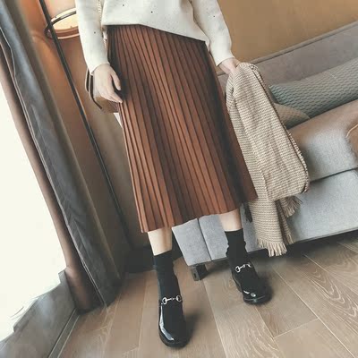 高腰时尚半身长裙女秋冬2017新款冬装百褶裙韩版显瘦百搭a字裙潮