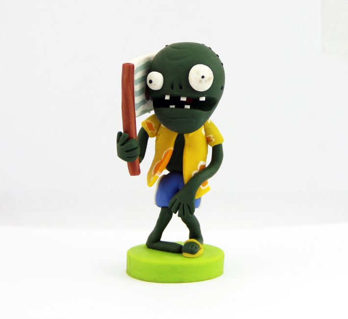 植物大战僵尸2桌游 巨浪沙滩 公仔 旗子僵尸 玩偶 手工 软陶摆件