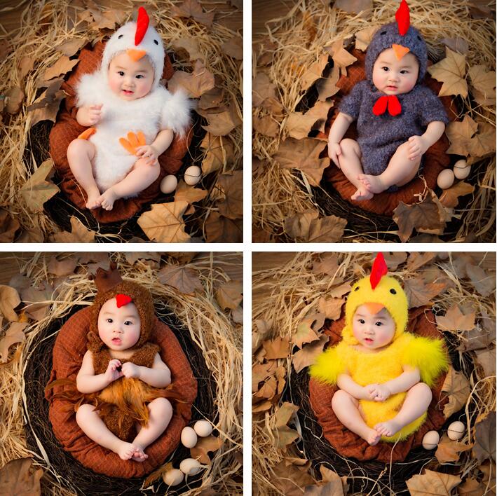 2017鸡年新品儿童摄影套装新生儿宝宝贝拍照写真服饰百天小鸡衣服