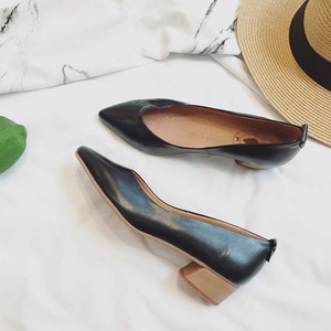 真皮粗跟浅口单鞋