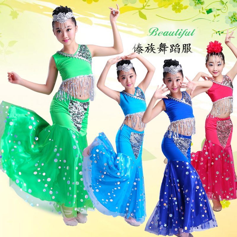 新款傣族儿童舞蹈服女孩傣族演出服装幼儿女童傣族孔雀舞裙表演服