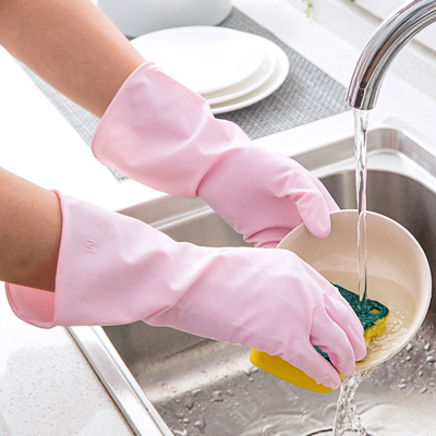 居家家薄款乳胶家用胶手套厨房胶皮清洁碗洗衣服橡胶防水家务手套 - 一折疯抢