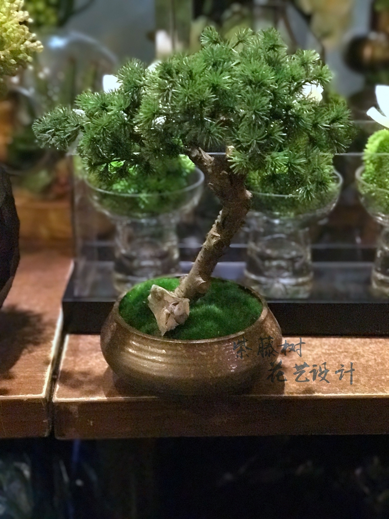 仿真迎客松假树小松树植物盆景盆栽室内绿植中式客厅桌面摆件装饰