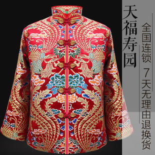 男女追悼老人死人寿衣黑蓝色丝绸刺绣龙凤衣服全套殡仪殡葬批发