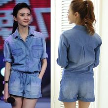 连衣裤 薄款 明星同款 阔腿连身裤 牛仔连体裤 宽松大码 女短裤 2017夏装