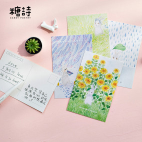 日韩暖心爱心插画纸质贺卡 创意礼物带小信封红绳 1套8枚 包邮