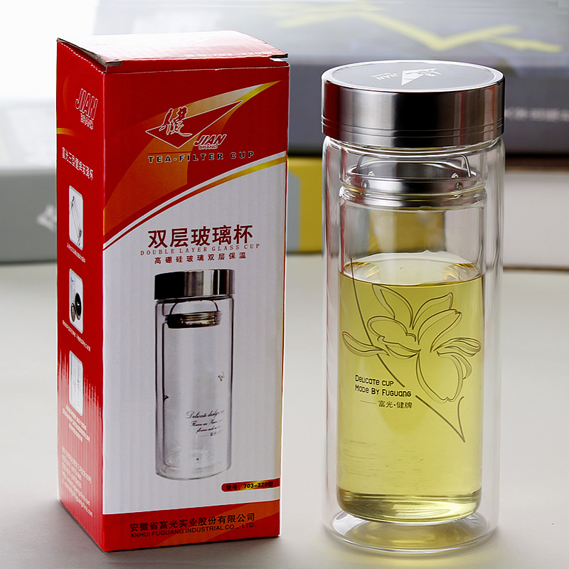富光玻璃杯 500/280/320ml双层隔热保温杯办公透明过滤泡茶水杯子