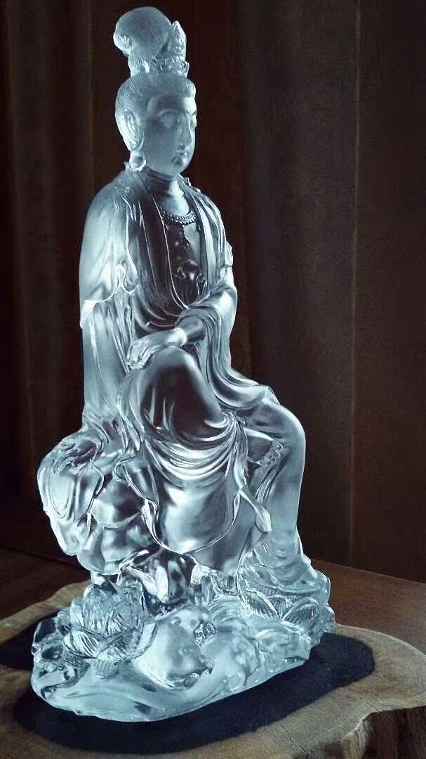 云想自在观音菩萨像佛像透光水晶琉璃开光镇宅保平安佛教摆件