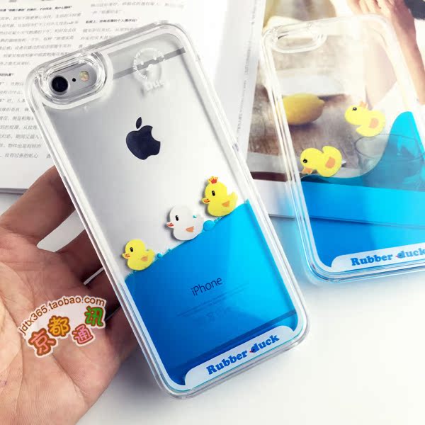 液体游动小黄鸭iphone6plus手机壳苹果6s 5s游