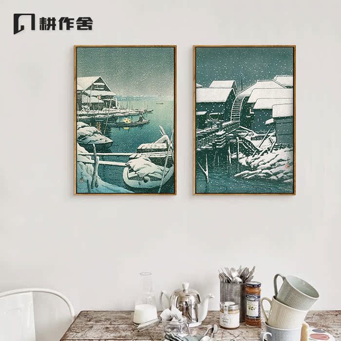 耕作舍 浮世绘雪景日式和风装饰画 日料店居酒屋挂画客厅书房壁画