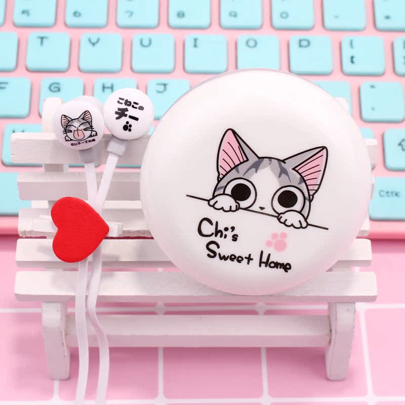 可爱卡通猫咪爪耳机入耳式手机通用女生韩国重低音线控语音耳麦