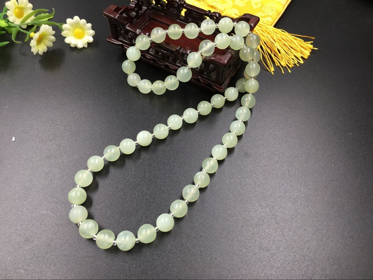 天然玉石项链 岫玉项链a货圆珠子项链 玉石吊坠珠链 男 女款批发