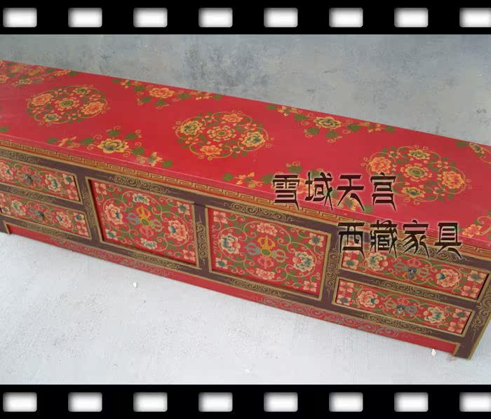 定制藏式两件套电视柜 茶几12390西藏柜子 手绘家具仿古雪域天宫