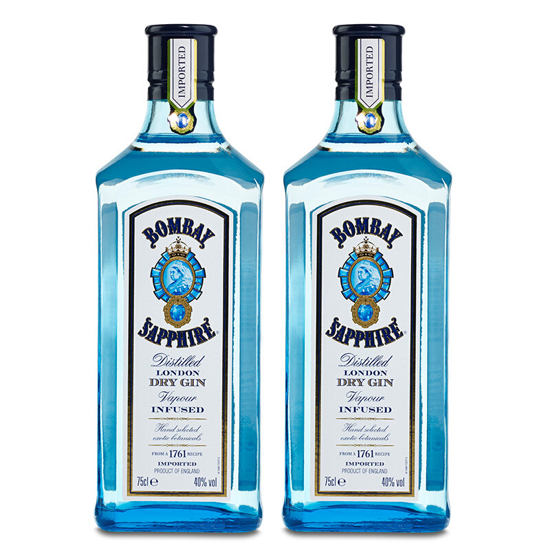 孟买(bombay)蓝宝石金酒原瓶进口洋酒组合750ml*2