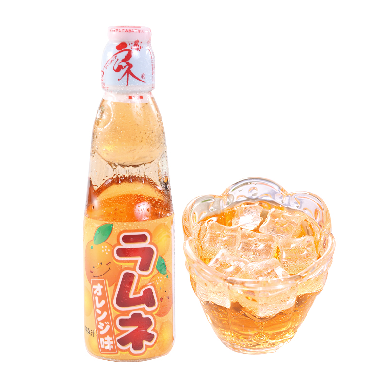 日本进口冰爽饮品*哈塔柑橘味波子弹珠汽水碳酸饮料200ml 0025