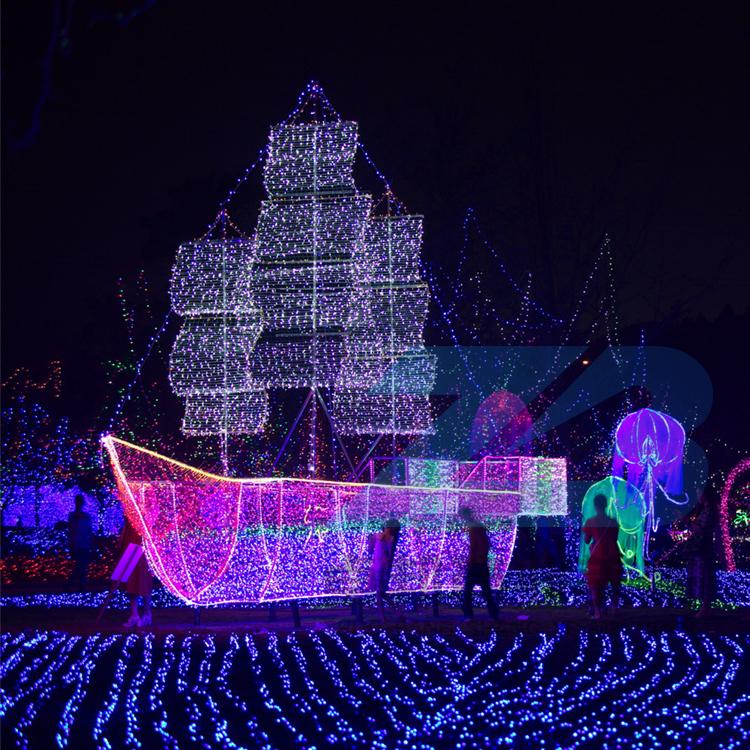 大型节日灯光节展示户外景区灯光展海盗船灯光造型梦幻亮化灯光节