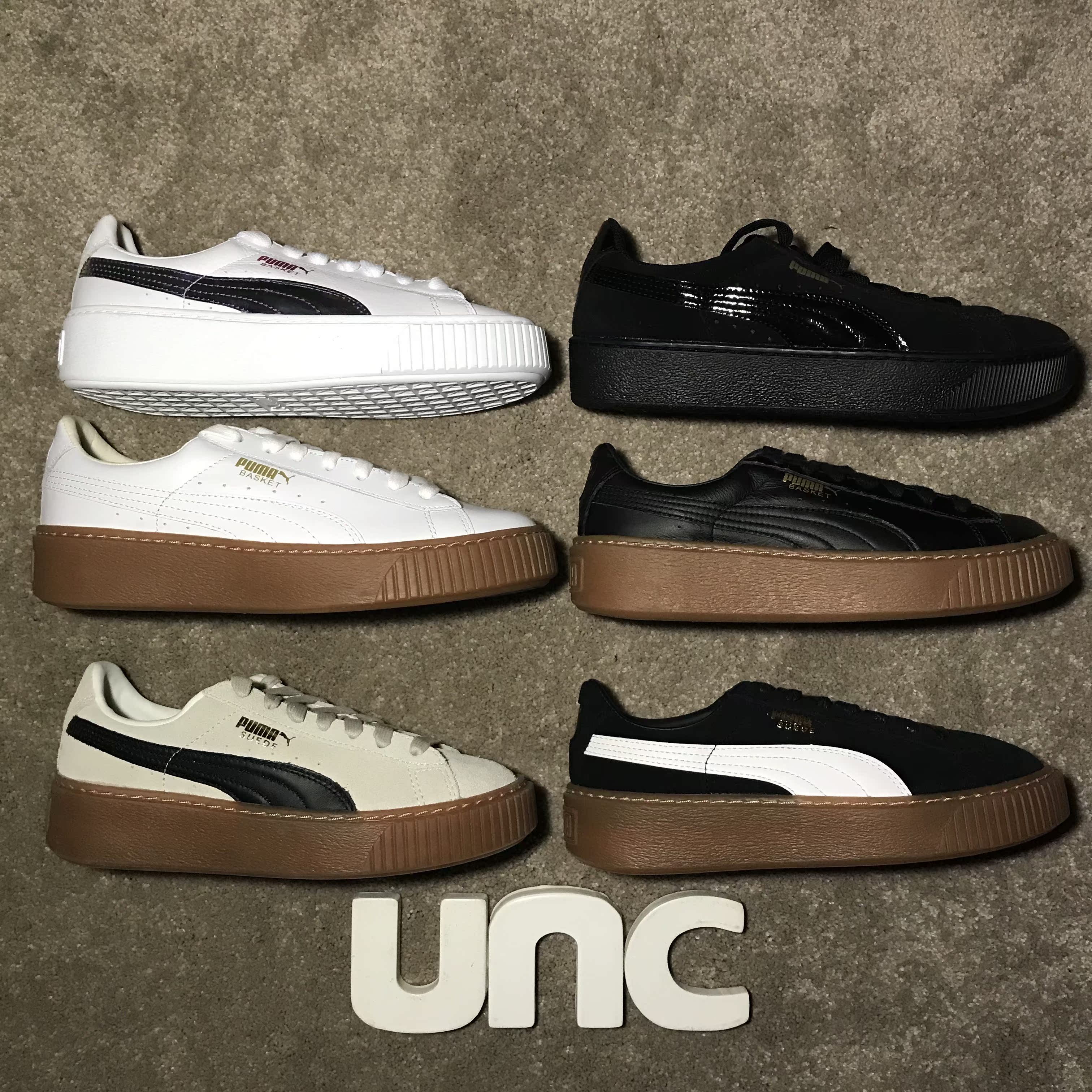 unc puma basket 厚底松糕鞋蕾哈娜 白棕黑棕 简版 363559-01 ￥799.