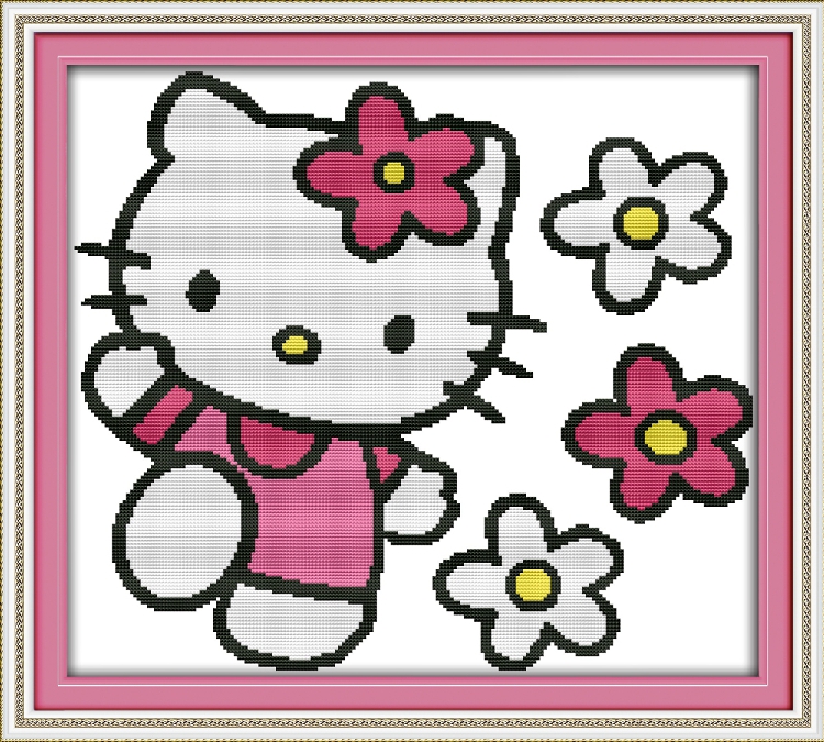 新款印花十字绣简单初学者hello kitty 凯蒂猫图案学生初级材料包