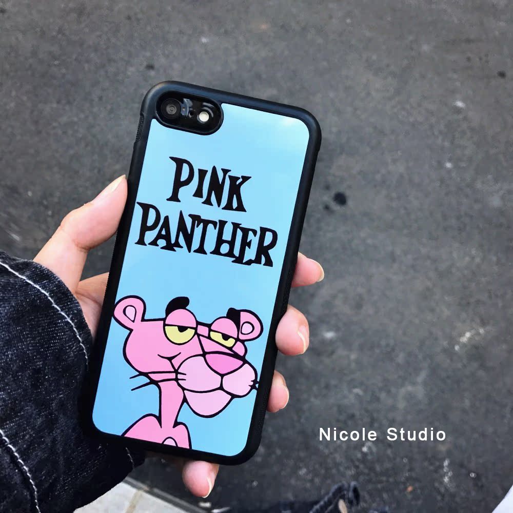 ins网红同款苹果7plus手机壳8女款6蓝色粉红豹iphone6