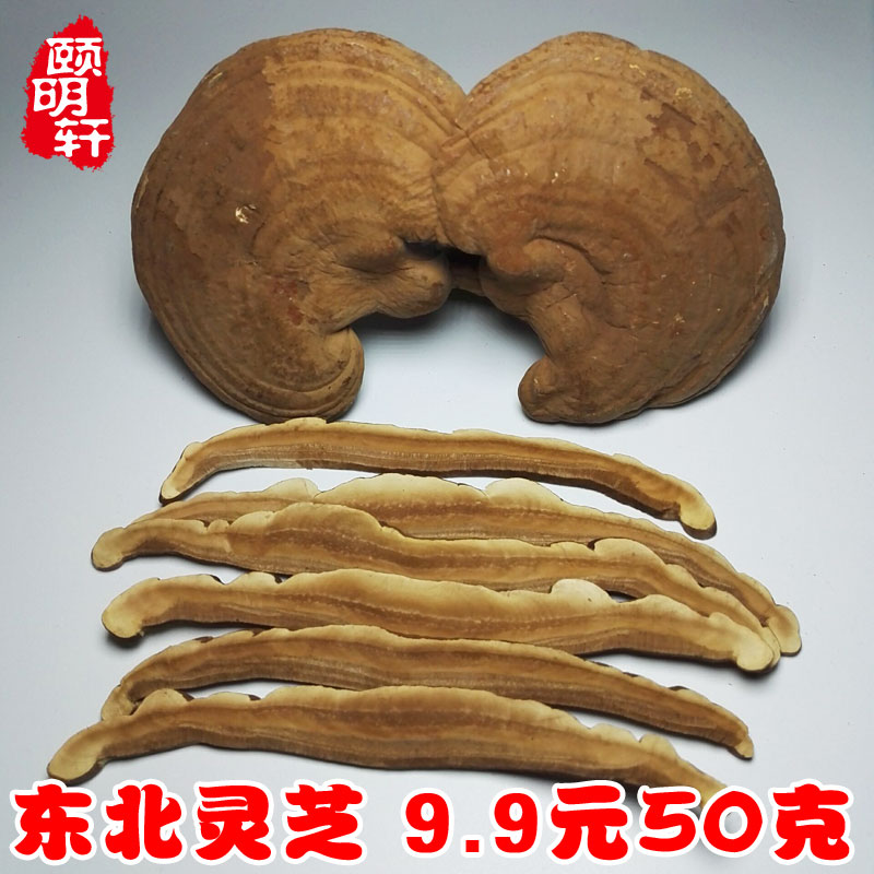 东北长白山 野生整枝赤灵芝泡酒料 红灵芝片灵芝孢子粉 9.9元50克