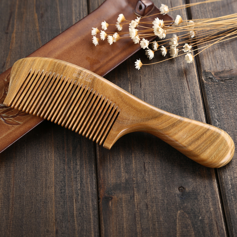 牛老爹绿檀木梳子防静电脱发大号长发卷发梳按