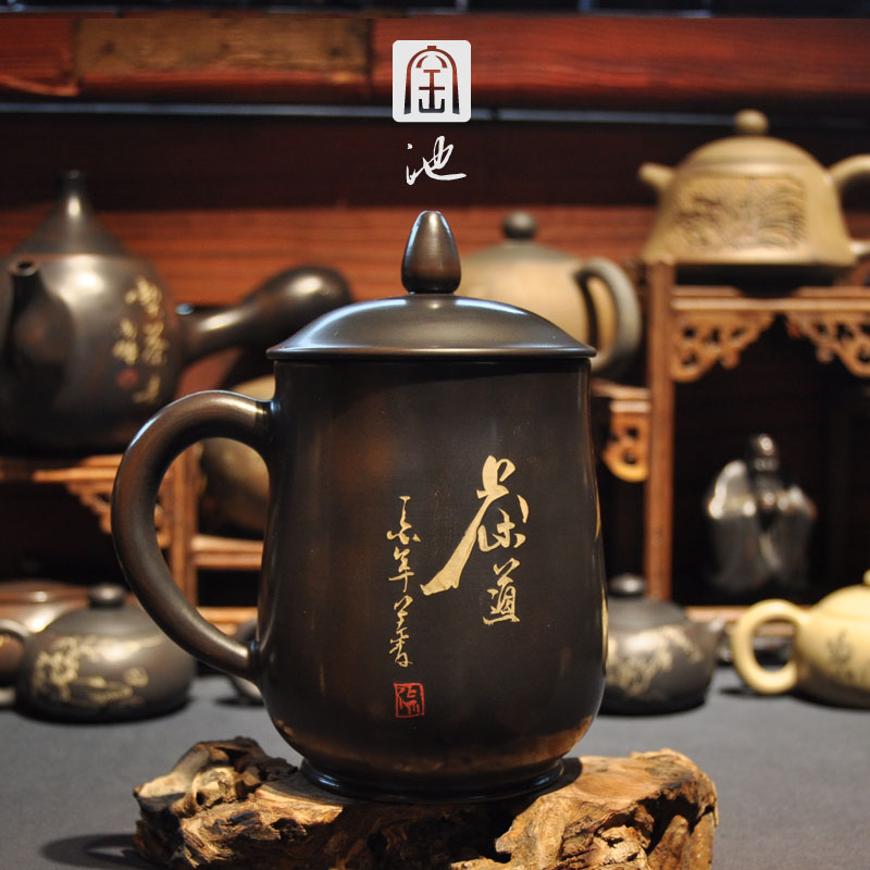 醴陵釉下五彩陶瓷杯子 手工手绘精品办公礼品茶杯 带盖毛瓷杯瓷器