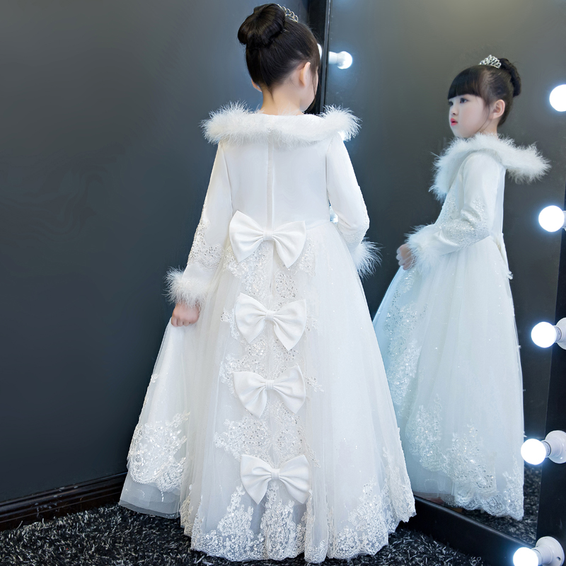 儿童礼服长袖女童婚纱公主裙花童生日礼服蓬蓬裙钢琴走秀演出服秋
