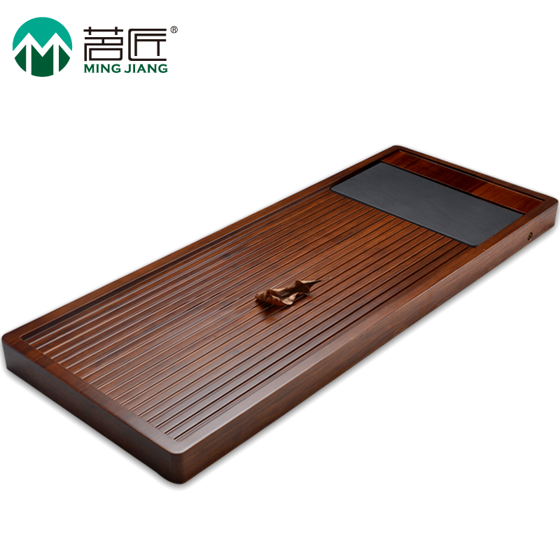 茗匠功夫茶具乌金石重竹茶盘竹制实木茶海排水式茶台特大号茶托盘
