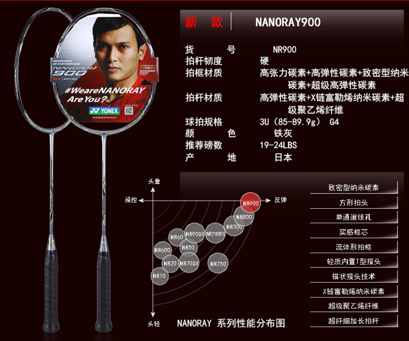 yonex尤尼克斯羽毛球拍正品进攻型单拍nr900/vt/nr-gz