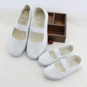 平底一脚蹬白色护士鞋美容师舞蹈工作鞋儿童亲