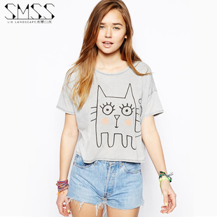 SMSS 2015欧美<em>夏款女</em>上装圆领休闲可爱喵咪