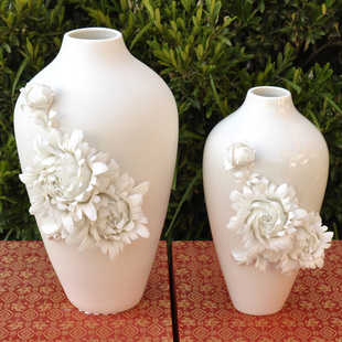 摆件 正品会员折扣 家居花插花瓶器皿摆件 手捏牡丹花纯手工陶瓷工艺