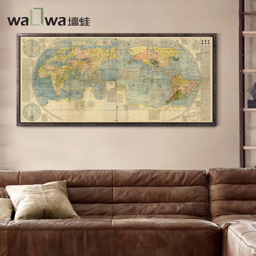 正品地图 墙蛙 坤舆万国世界地图挂画美式客厅