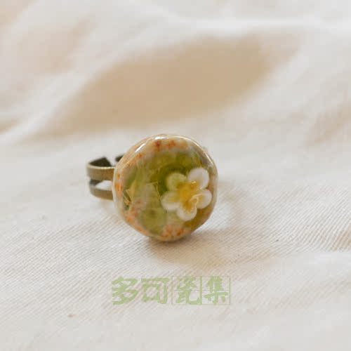 多可瓷集丨原创手工小清新 复古森女系戒指饰品开口丨花开半夏