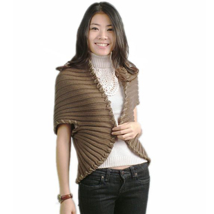 2014秋 韩版纯色毛线两穿针织女式斗篷 女外套小披肩小开衫