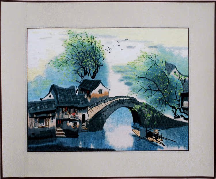 瑞和泰苏绣特色纯手工刺绣风景软裱客厅画装饰礼品水乡风情成品