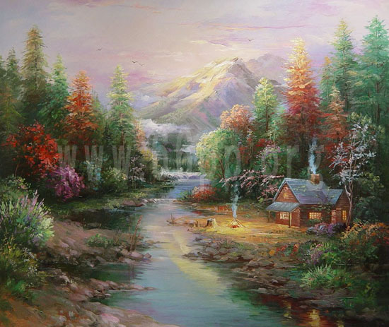 美国画家托马斯手绘花园风景油画/欧式风景油画