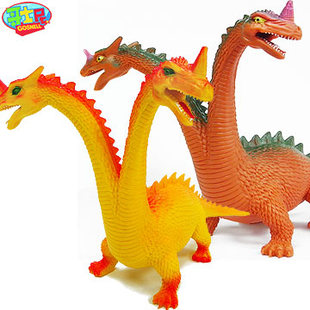 公仔 哥士尼龙恐龙模型摆件 龙年吉祥物双头恐龙新折 龙公仔