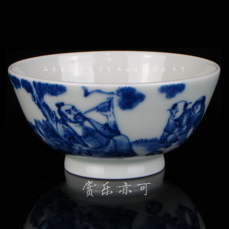 精品京德珍藏贵和祥茶具 纯手工手绘青花人物碗杯大号品杯小茶碗