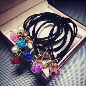 韩国新款饰品发饰头饰可爱水晶玻璃球镶钻深蓝色发圈皮筋发绳