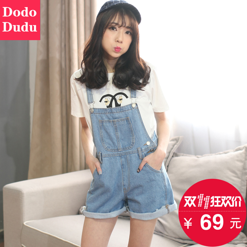 2016夏季新款牛仔背带裤女 短裤 学生学院风韩