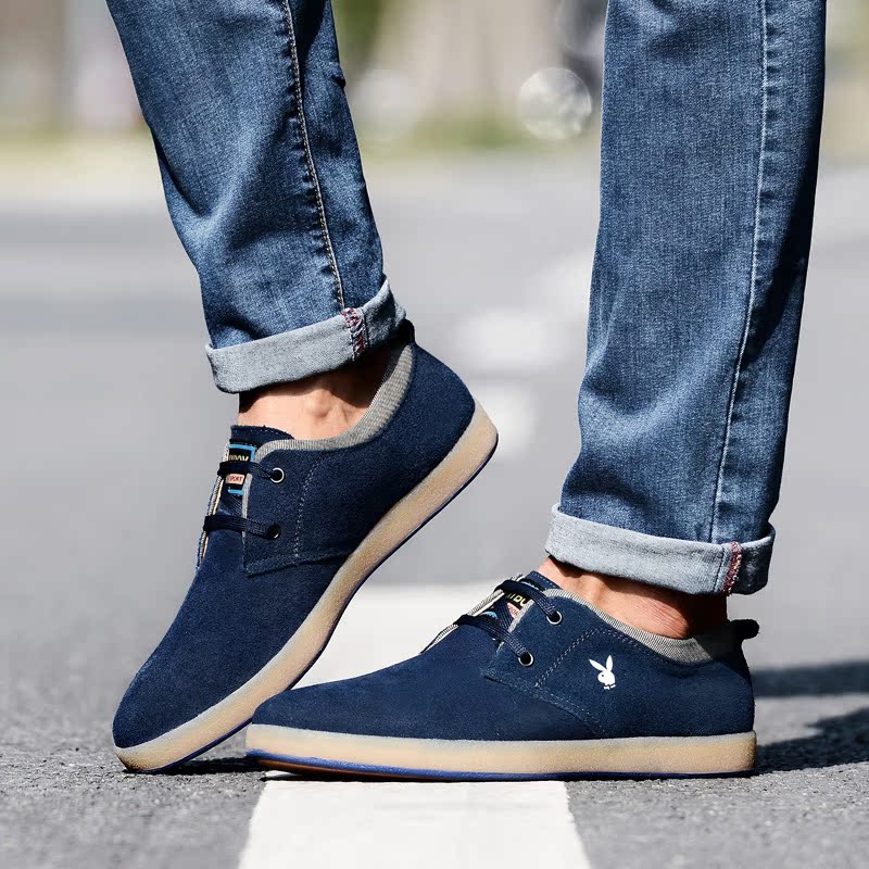 花花公子男鞋男士休闲鞋磨砂皮鞋男秋季新款透